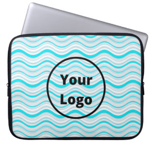 Custom logo blue and white wavy stripes laptop sleeve