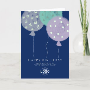 Custom Logo Blue Balloons Business Birthday Card