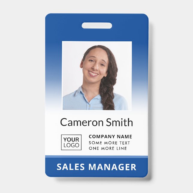 Custom logo blue gradient employee name title id badge (Front)