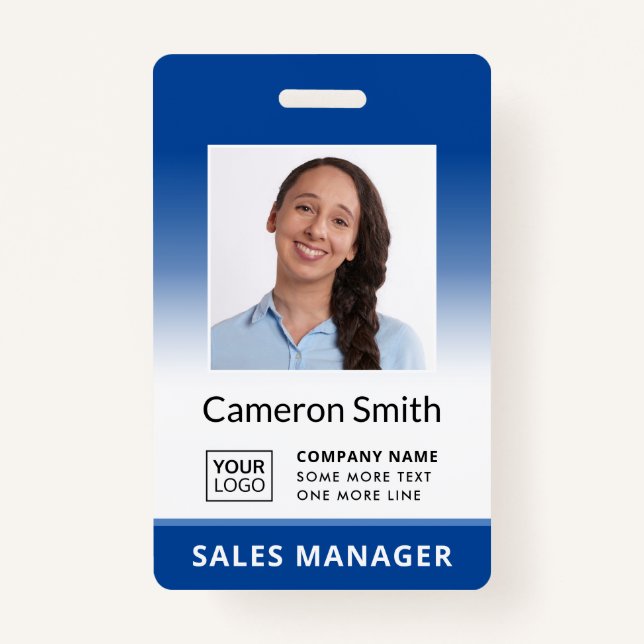 Custom logo blue gradient employee name title id ID badge (Front)