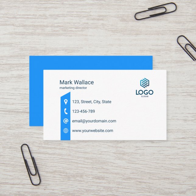 Custom Logo Blue Minimal Corporate It Tech Business Card (Front/Back In Situ)