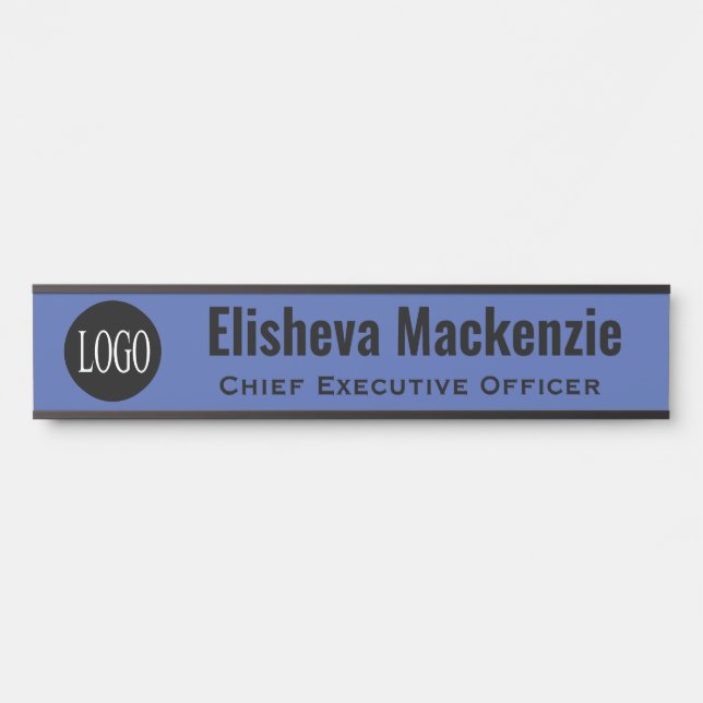 Custom Logo Blue Office Door Name Plate Sign  (Front)