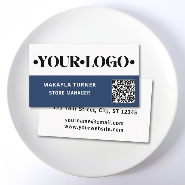 Custom Logo Blue QR Code Business Card (Creator Uploaded)