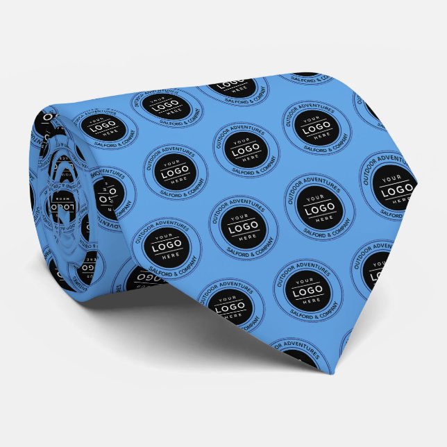 Custom Logo Blue Repeating Corporate Brand Pattern Tie (Rolled)