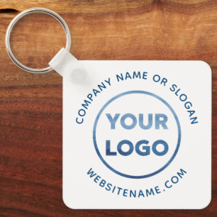 Custom Logo Blue Text on White Corporate Swag Key Ring