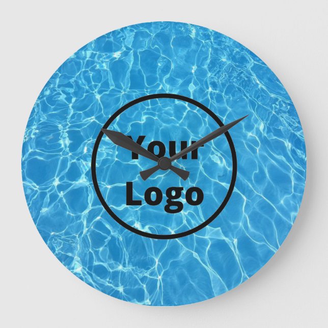 Custom logo blue water textured large clock (Front)