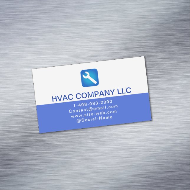 Custom Logo (Blue & White) Professional HVAC Magnetic Business Card (In Situ)