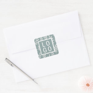 CUSTOM LOGO BOTANIC PLANT LEAF PATTERN SAGE GREEN SQUARE STICKER