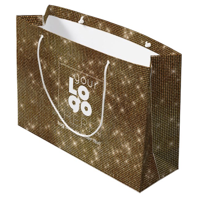 Custom Logo Brass Sparkle XL Paper Shopping Bag (Back Angled)