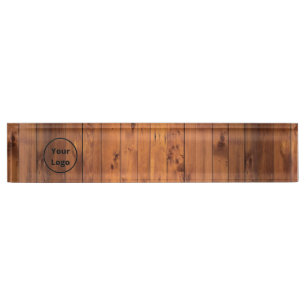Custom logo brown wood nameplate