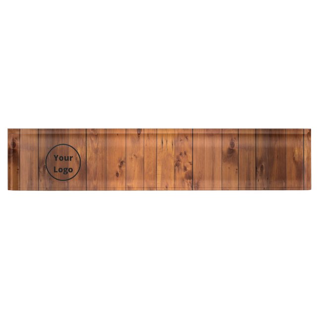 Custom logo brown wood nameplate (Front)