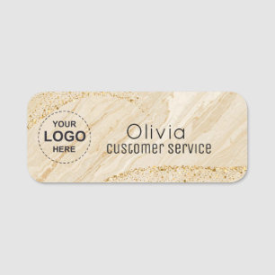 Custom Logo Brushed Stone Texture with Gold Waves Name Tag