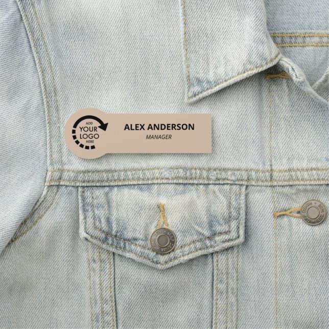 Custom Logo Business Company Staff | Beige Name Tag (In Situ)