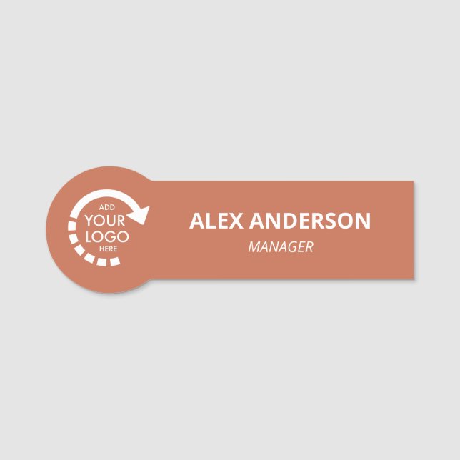 Custom Logo Business Company Staff | Terracotta  Name Tag (Front)