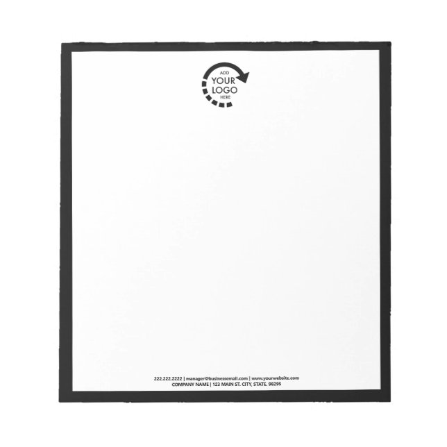 Custom Logo Business Corporate | Modern Black Notepad (Front)