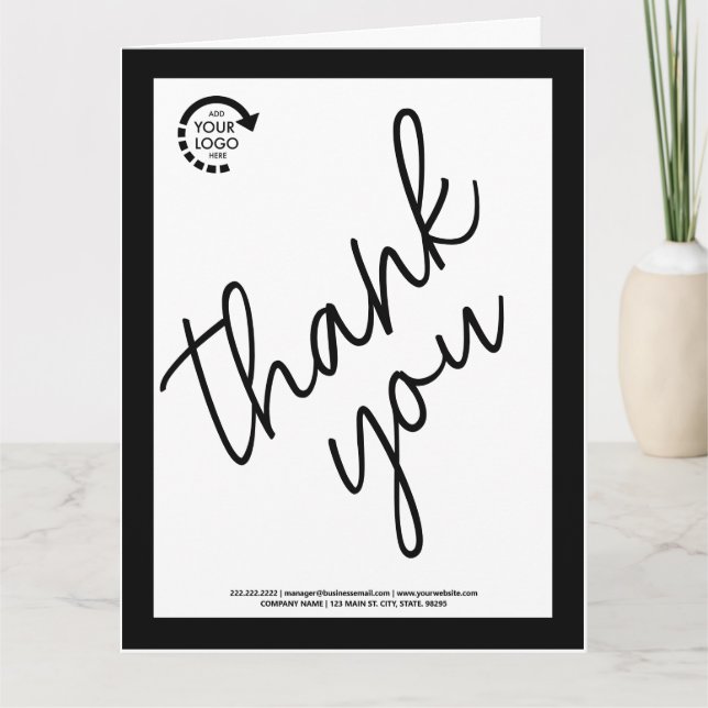 Custom Logo Business Corporate Modern Black Thank You Card (Front)