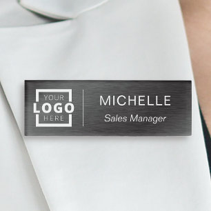 Custom Logo Business Employee Staff Black Name Tag