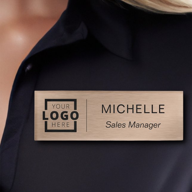 Custom Logo Business Employee Staff Bronze Name Tag (Creator Uploaded)