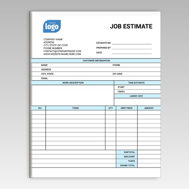 Custom Logo Business Job Estimate Form Notepad (Creator Uploaded)
