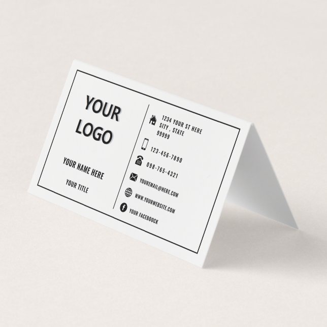 Custom Logo Business Name Modern Frame Your Colour Business Card (Back)