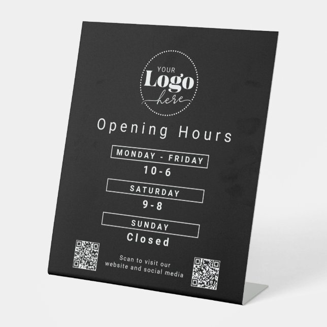 Custom Logo Business Opening Hours Countertop Pedestal Sign (Front)