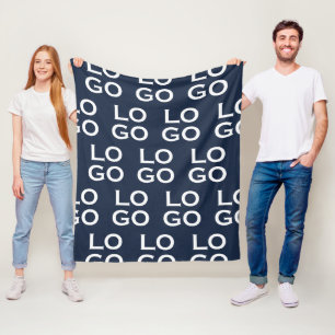 Custom Logo Business or Company on Navy Blue Fleece Blanket