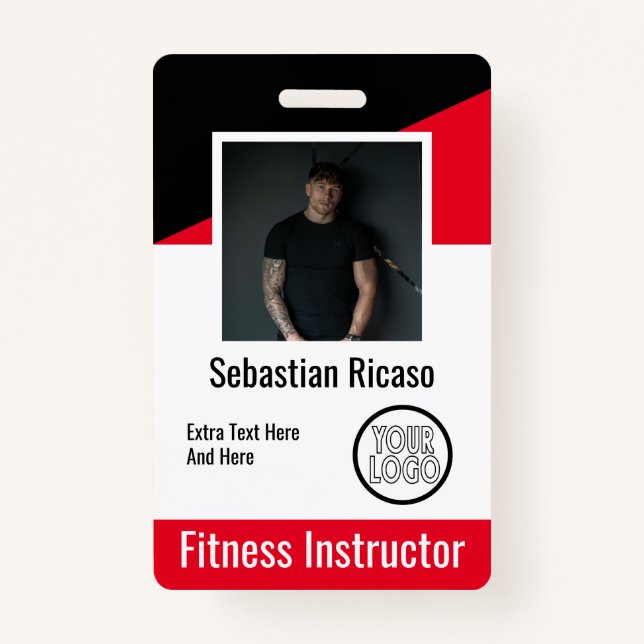 Custom Logo Business Personalised Red Black White ID Badge (Front)
