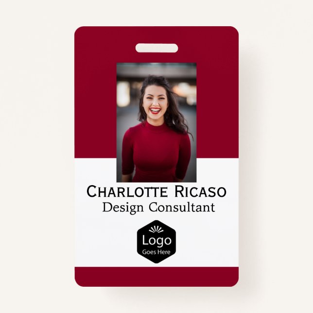 Custom Logo Business Personalised Red White Black ID Badge (Front)