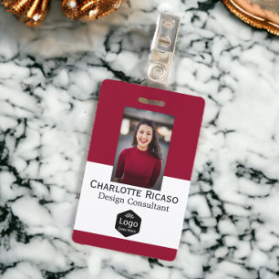 Custom Logo Business Personalised Red White Black ID Badge