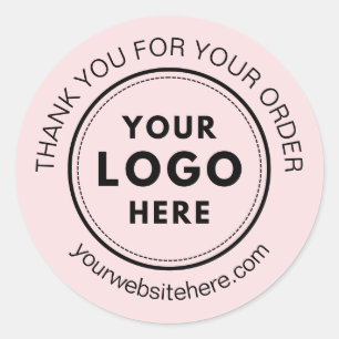 Custom Logo Business Professional Thank You Pink Classic Round Sticker