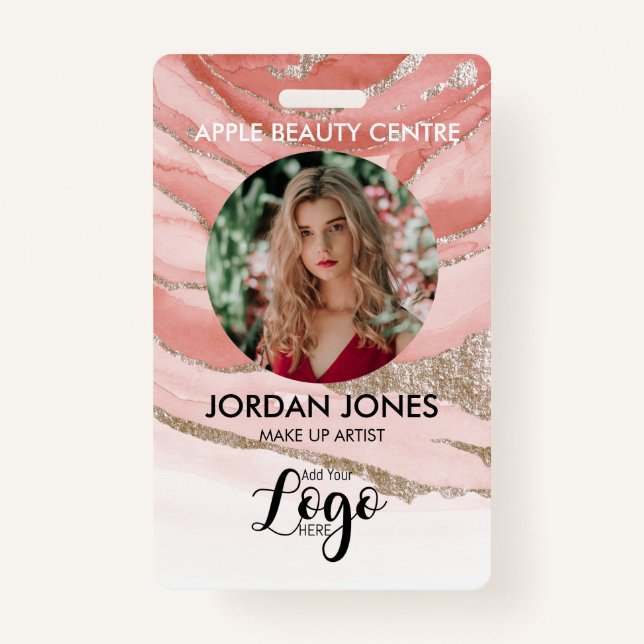 custom logo business staff Photo pink glitter ID B ID Badge (Front)