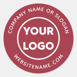 Custom Logo Business Website and Slogan Burgundy Classic Round Sticker