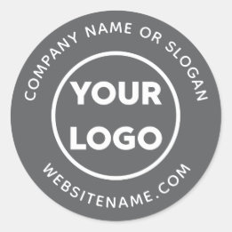 Custom Logo Business Website and Slogan Dark Grey Classic Round Sticker