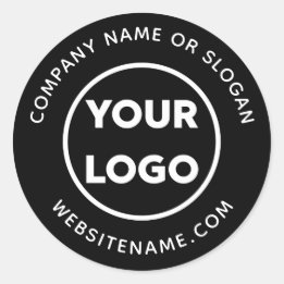 Custom Logo Business Website and Slogan on Black Classic Round Sticker