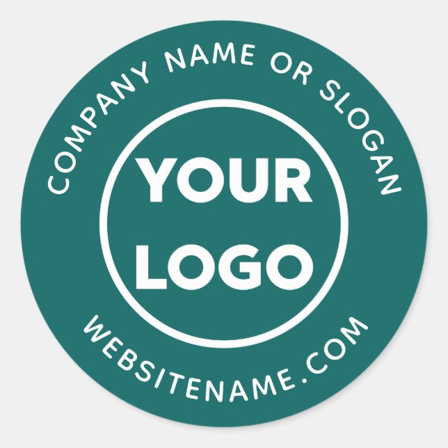 Custom Logo Business Website and Slogan on Teal Classic Round Sticker (Front)