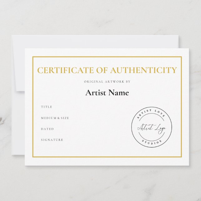 Custom Logo Certificate of Authenticity for Art  Holiday Card (Front)