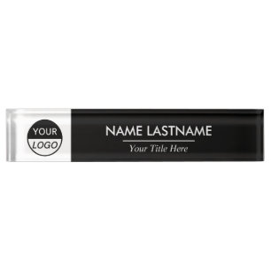 Custom Logo   Classic Black White Desk Nameplate