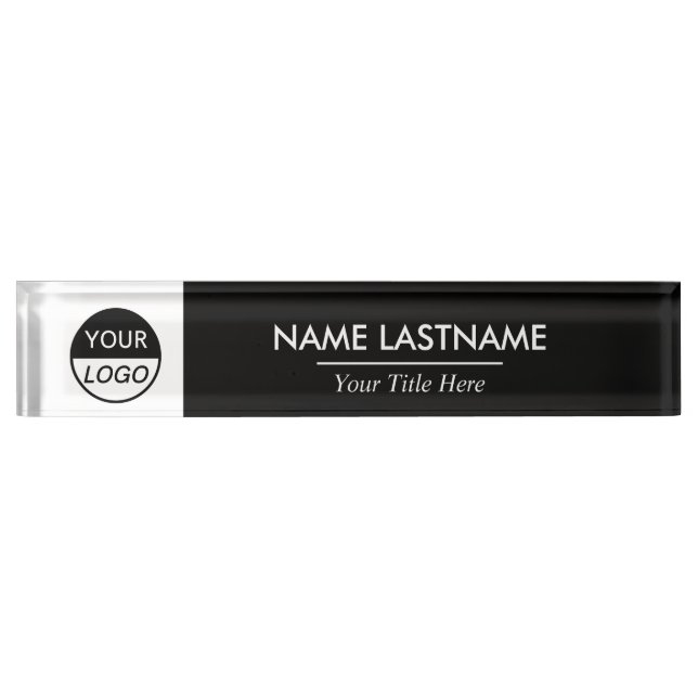 Custom Logo | Classic Black White Desk Nameplate (Front)