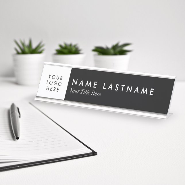 Custom Logo Clean Black White Desk Nameplate (Creator Uploaded)