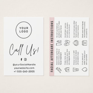 Custom Logo Colour  Facial Aftercare Advice Card