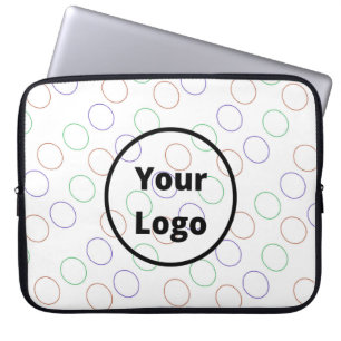 Custom logo colourful circles on white laptop sleeve