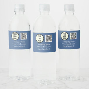 Custom Logo Company Blue Business QR Code Water Bottle Label