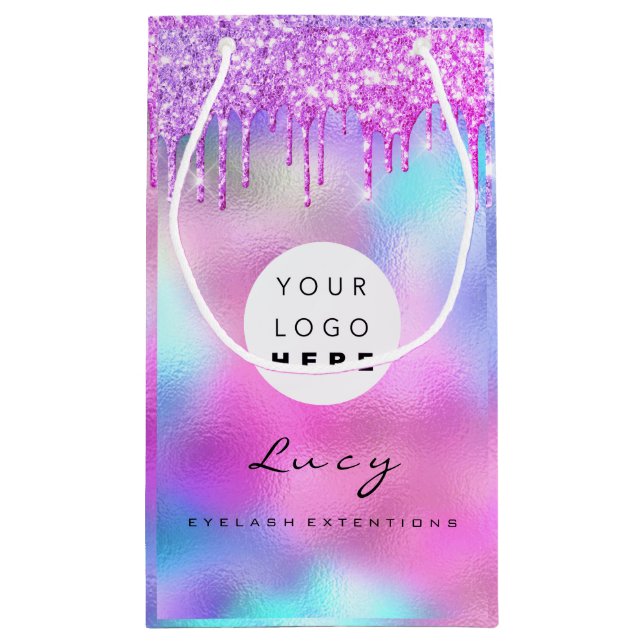 Custom Logo Company Pink Drips Holographic Small Gift Bag (Back)