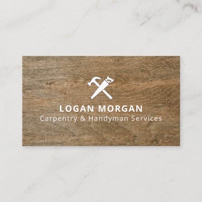 Custom Logo Construction Handyman Wood Business Card (Front)