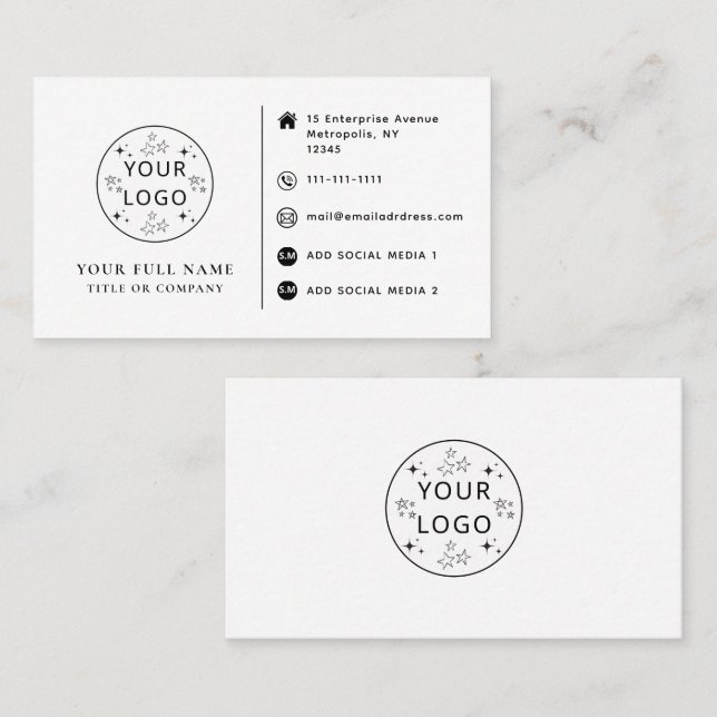 Custom Logo, Contact and Social Media Minimal Business Card (Front/Back)