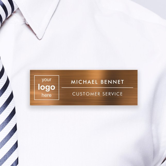 Custom Logo Copper Brown Professional Business Name Tag (Custom Logo Copper Brown Professional Business Name Tag)