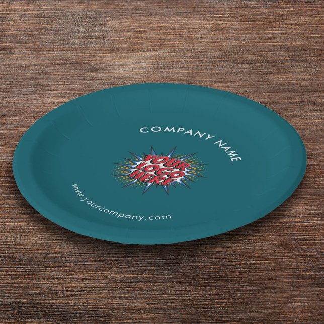 Custom Logo, Custom Text, Teal Paper Plate (Creator Uploaded)