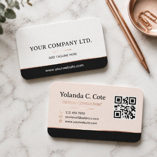 Custom Logo Elegant Beige Blac QR Code Foil Busine Business Card