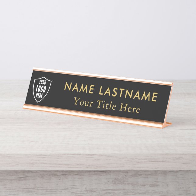 Custom Logo Elegant Black gold  Desk Name Plate (Front)
