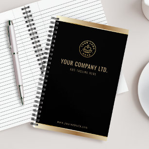 Custom Logo Elegant Black Gold Notebook